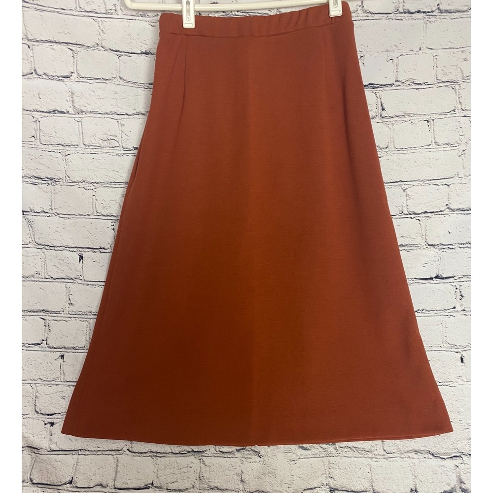 NWOT  70's Devon‎ A-Line Skirt 10 Burnt Orange Pleated Elastic Retro Disco